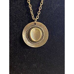 Vintage Bronze Cowboy Hat Pendant Necklace